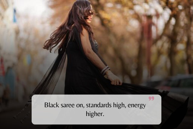 Black saree captions