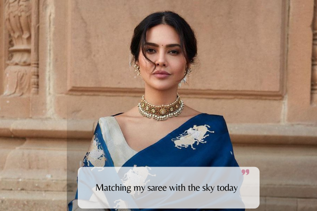 Navy Blue Saree Captions for Classy Looks