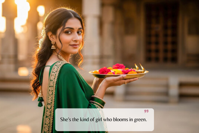 Short Green Saree Captions for Instagram