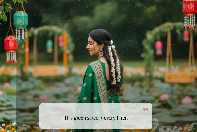 Bridal & Wedding Green Saree Captions