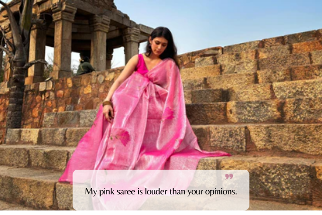 Pink Saree Captions for Weddings & Receptions